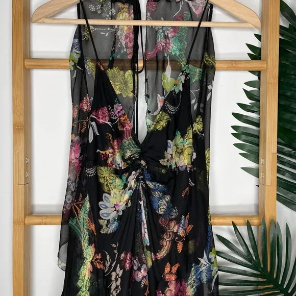 SOLD Etro Black Metallic Floral Print Fil Coupé Silk Chiffon Dress Size 44 S-M - Picture 5 of 13